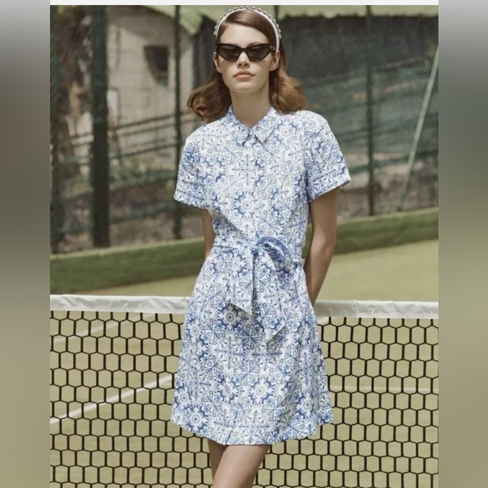 XXL Hill house Laura linen dress in blue mosaic